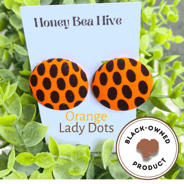 Ankara Button Earrings (Orange Lady Dots)