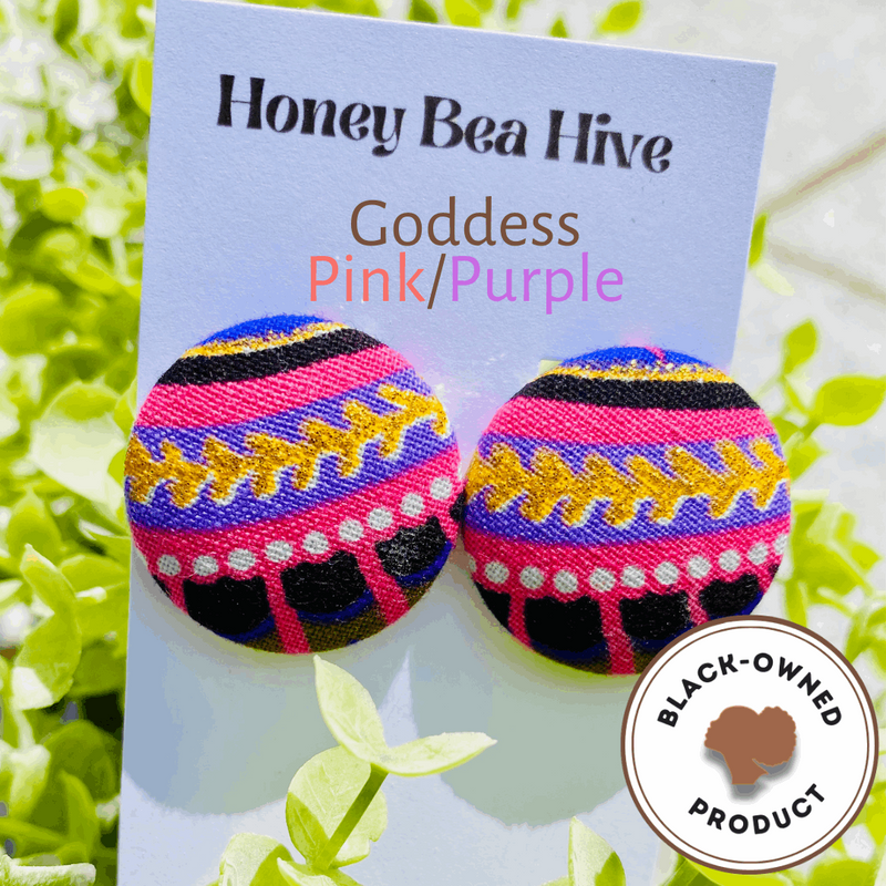 Goddess Pink Purple Ankara Button Earrings African
