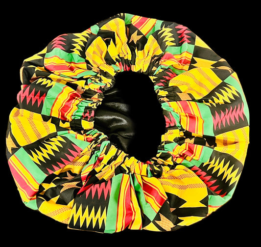 Reversible Bonnet (Black/Yellow African Print) CrownBox Gifts