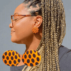 Ankara Button Earrings (Orange Lady Dots)