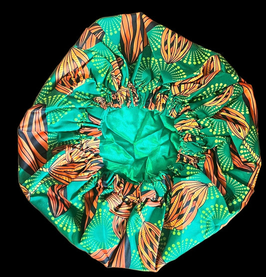 Reversible Bonnet (Green/African Print) CrownBox Gifts