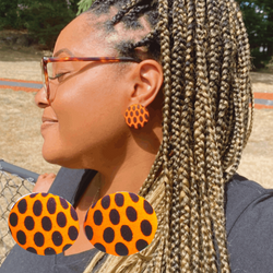 Ankara Button Earrings (Orange Lady Dots)